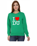Delhi University Premium Round Neck Sweatshirt for Women - I love DU - White and Red Art