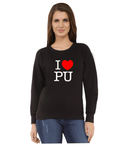Panjab University Premium Round Neck Sweatshirt for Women - I love PU - White and Red Art