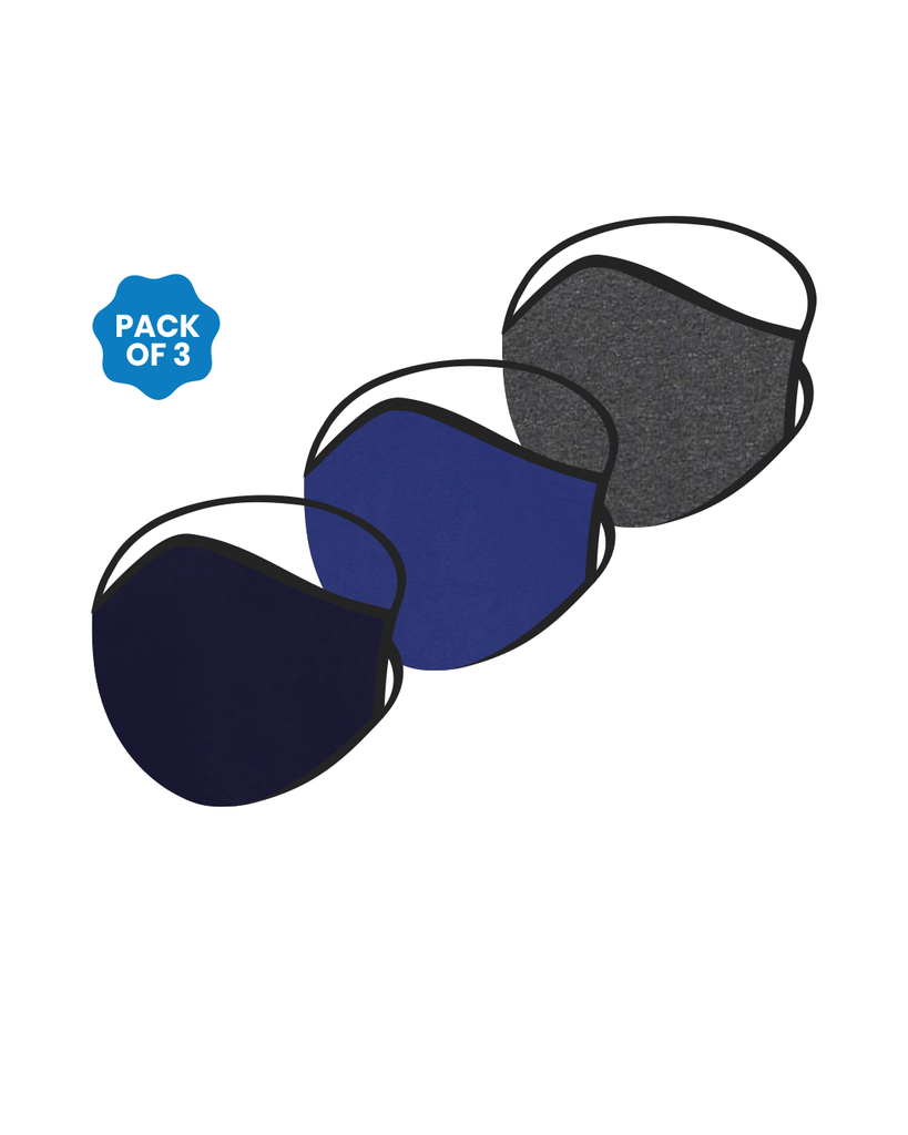 FACE PROTECTOR WITH LONG LOOP - NAVY BLUE, ROYAL BLUE, CHARCOAL COLOUR (Pack of 3)