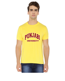 Punjabi University Round Neck T-Shirts for Men - Curved Design - Maroon and White