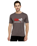 Punjabi University Round Neck T-Shirt for Men - Punjabi in Punjabi - Red and White Art