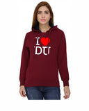 Delhi University Premium Classic Hoody for Women - I love DU - White and Red Art