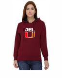 Delhi University Premium Classic Hoody for Women - Del U - Red and Orange Art