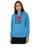 Delhi University Premium Classic Hoddy for Women - I love DU - Black and Red Art