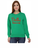 Delhi University Round Neck Tshirt for Women - Cursive Delhi - Red Art