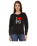 Panjab University Premium Round Neck Sweatshirt for Women - I love PU - White and Red Art