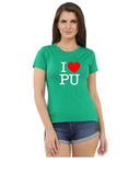 Panjab University Round Neck T-shirt for Women - I love PU - White and Red Art