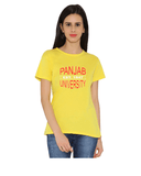 Panjab University Round Neck T-shirt for Women - Panjab University Est 1947 - Red and White Art