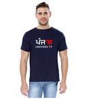 Panjab University Round Neck T-shirts for Men - Panjab in Panjabi Design - Red and White Art