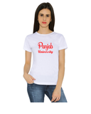 Panjab University Round Neck for Women - Cursive Design - Red Art